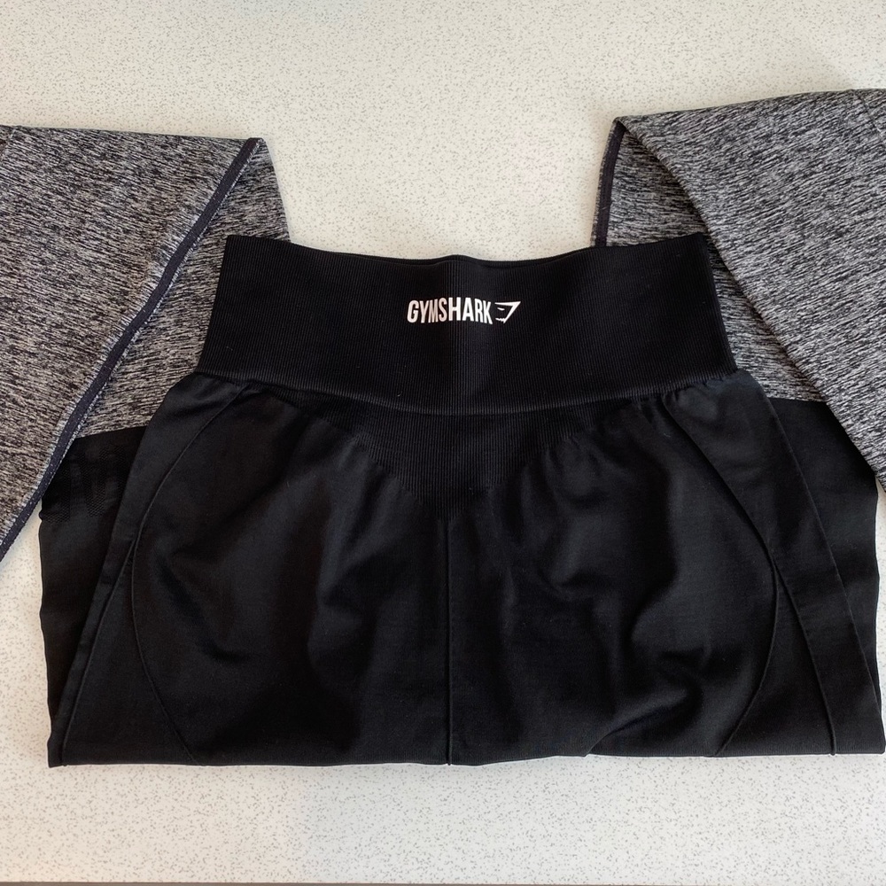 Gymshark Two Tone Seamless Leggings, Black/Black Marl XS